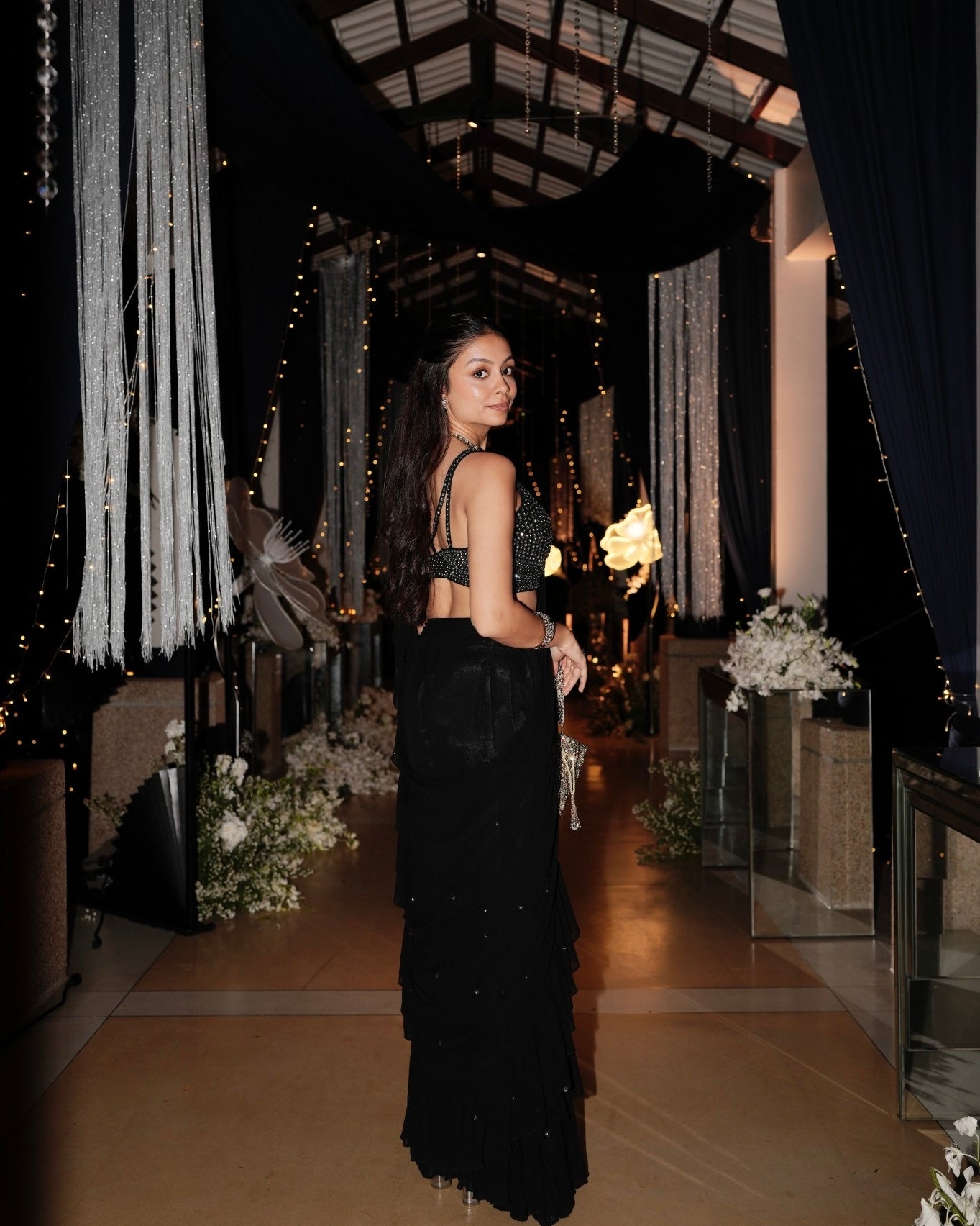 Midnight Black Ruffle Saree