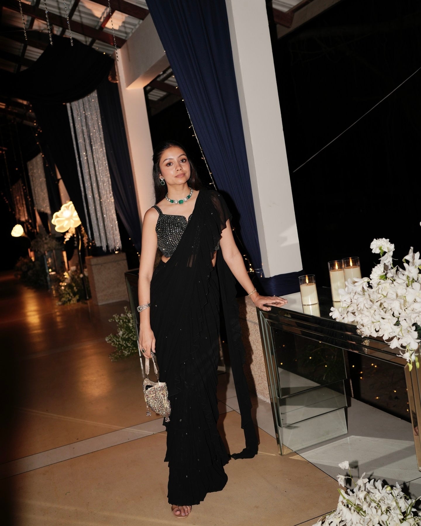 Midnight Black Ruffle Saree