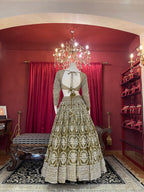 Olive Green Sequined Chikankari & Threadwork Lehenga Set with Full Sleeve Blouse