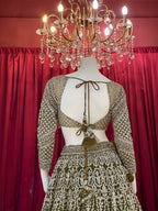 Olive Green Sequined Chikankari & Threadwork Lehenga Set with Full Sleeve Blouse