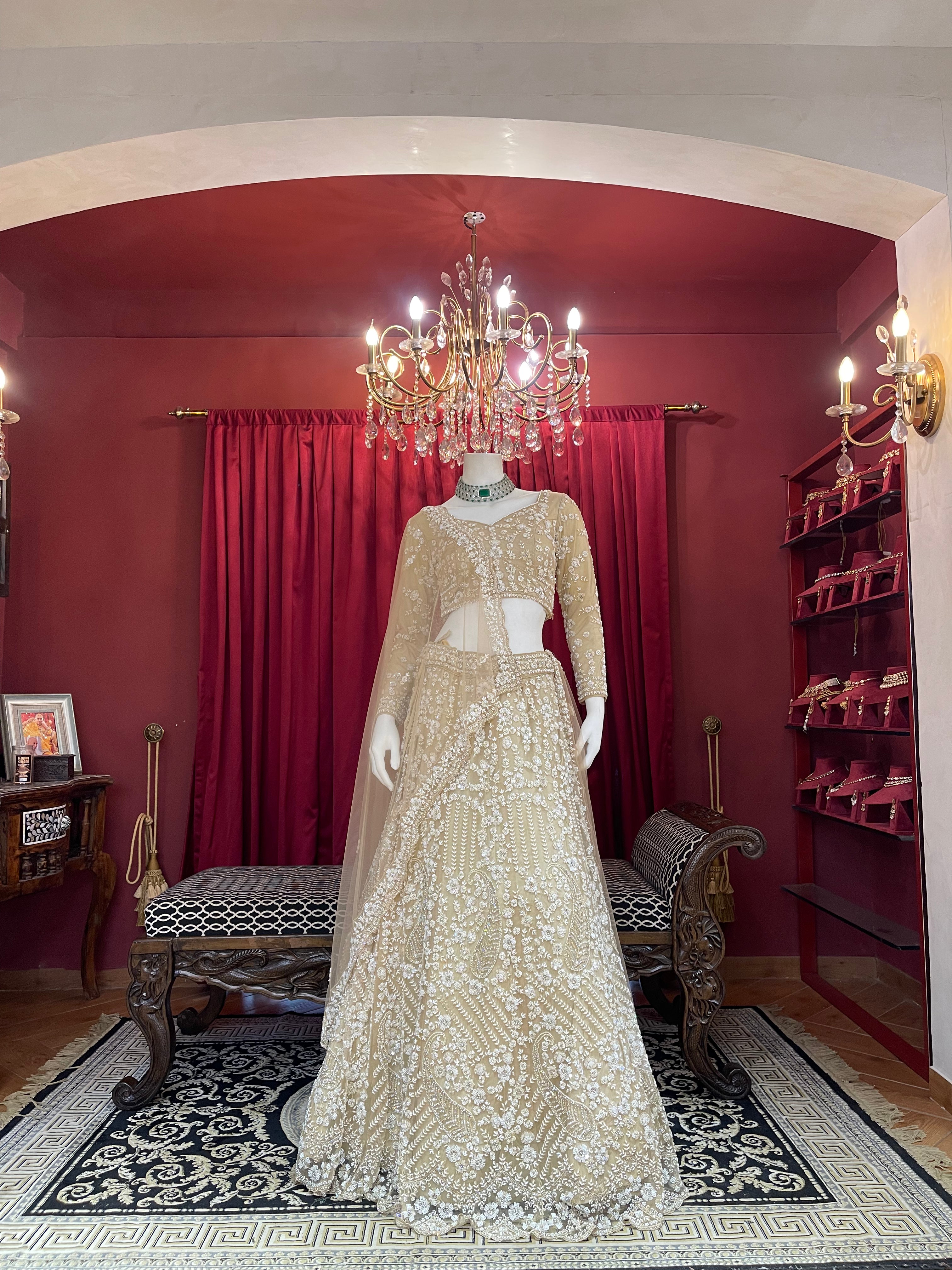 Ivory Gold Full-Sleeve Embroidered Lehenga Set