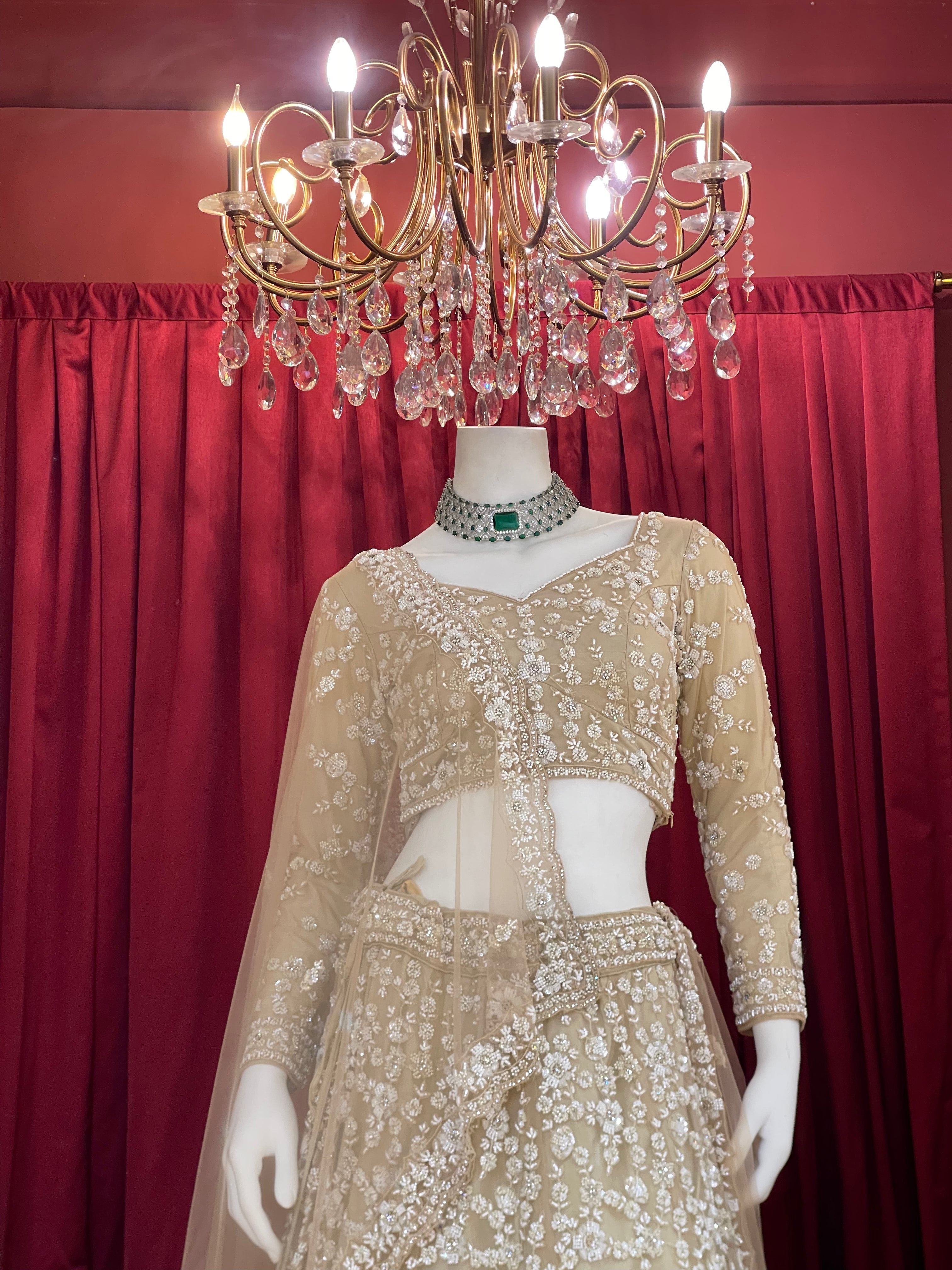 Ivory Gold Full-Sleeve Embroidered Lehenga Set