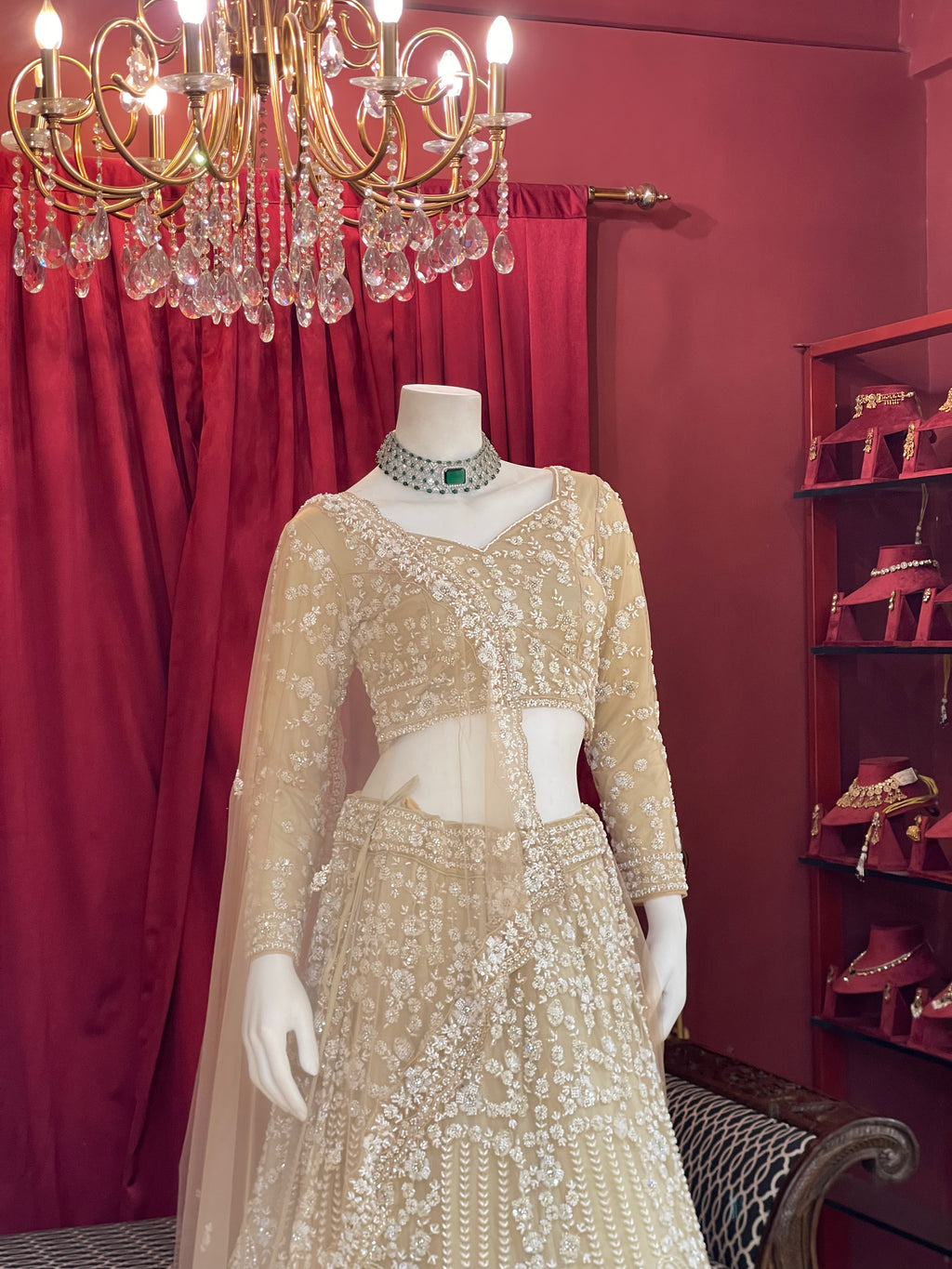 Ivory Gold Full-Sleeve Embroidered Lehenga Set