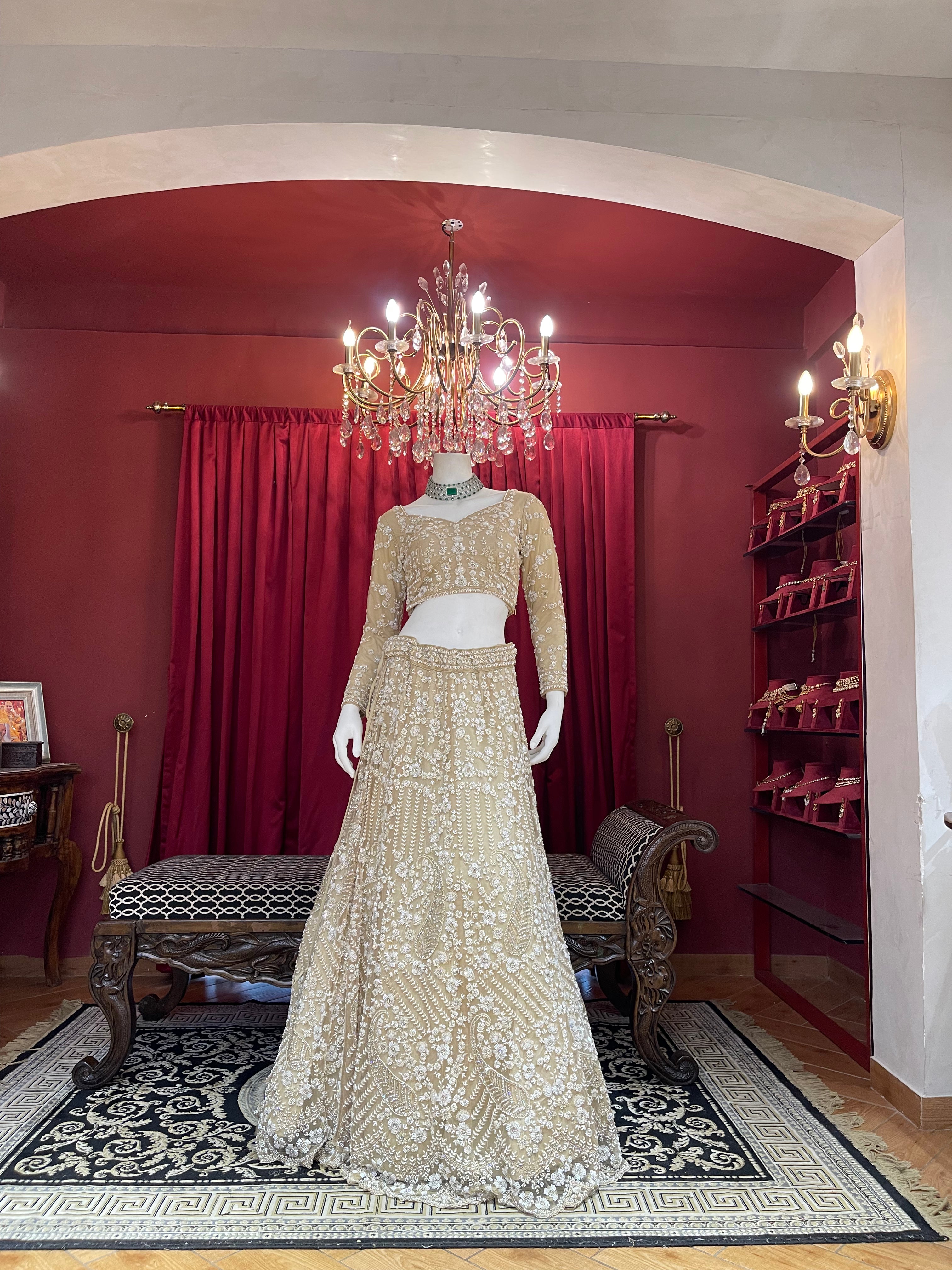 Ivory Gold Full-Sleeve Embroidered Lehenga Set