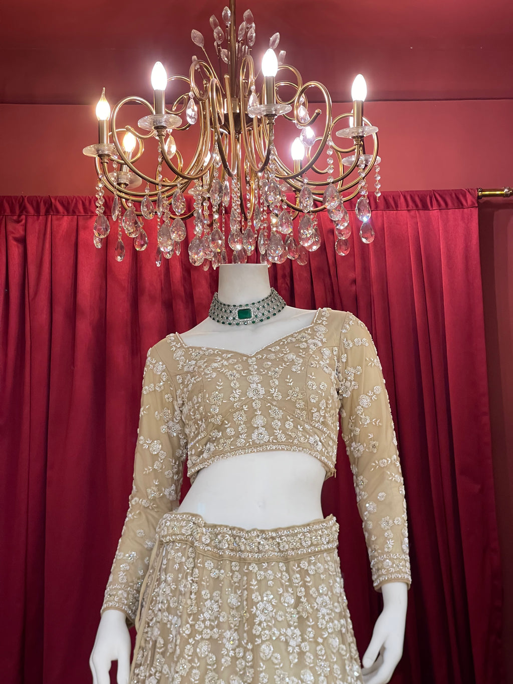 Ivory Gold Full-Sleeve Embroidered Lehenga Set