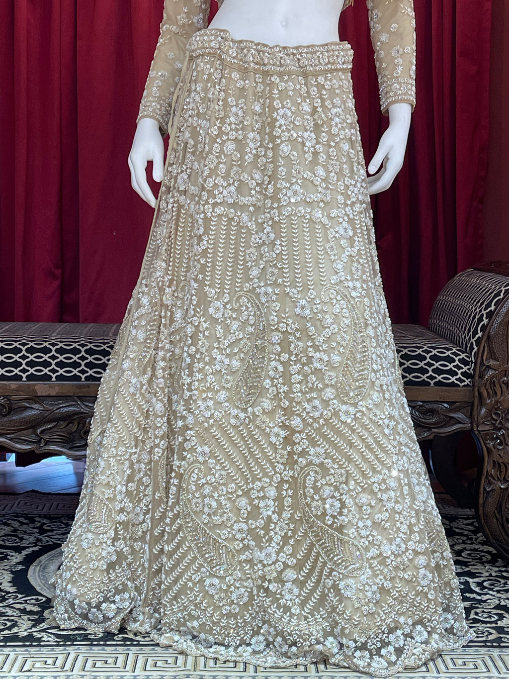 Ivory Gold Full-Sleeve Embroidered Lehenga Set