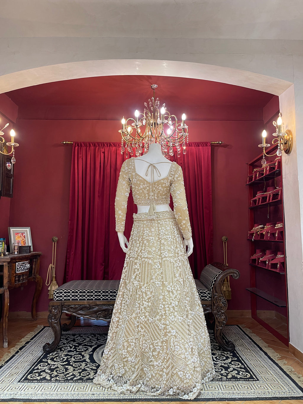 Ivory Gold Full-Sleeve Embroidered Lehenga Set