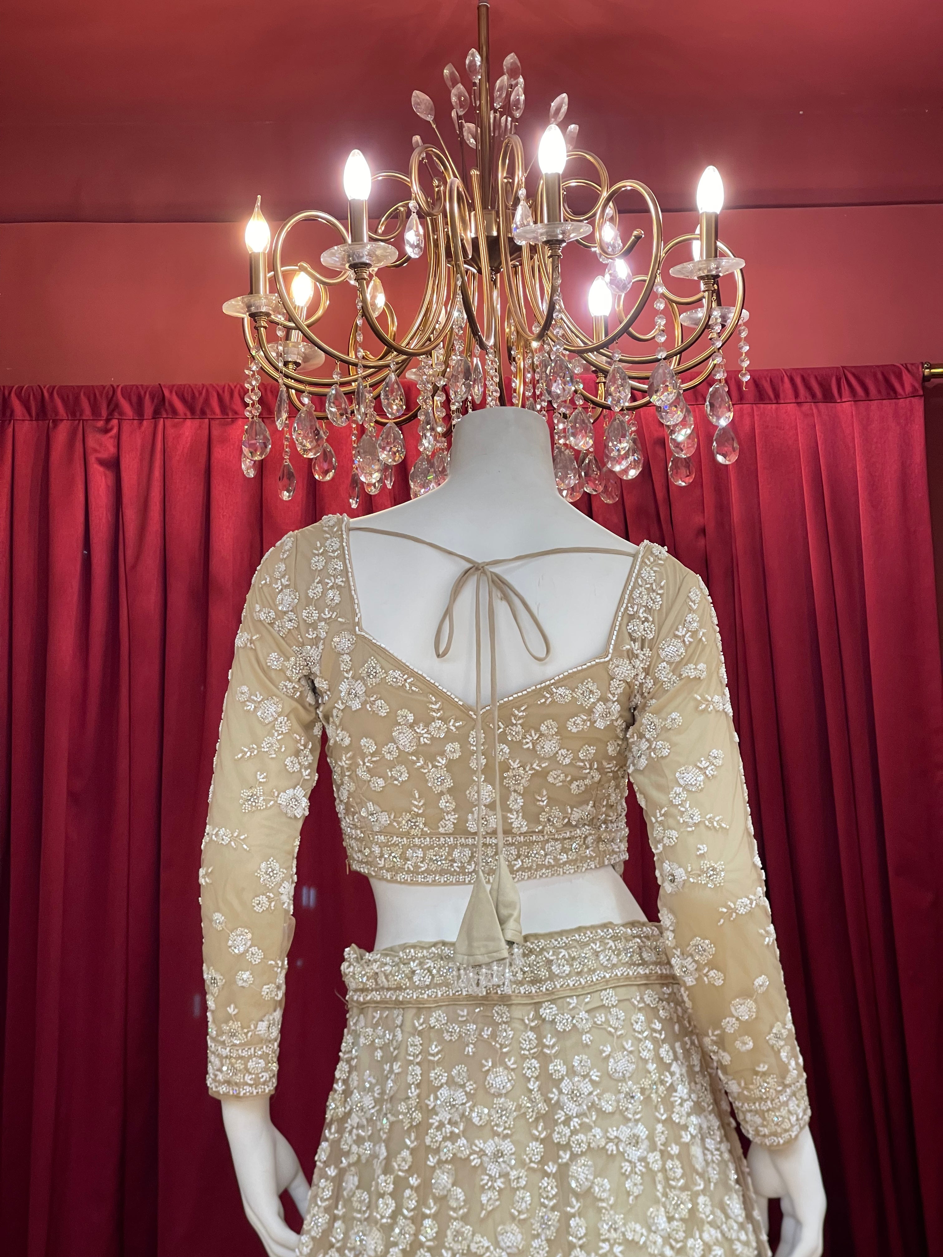 Ivory Gold Full-Sleeve Embroidered Lehenga Set
