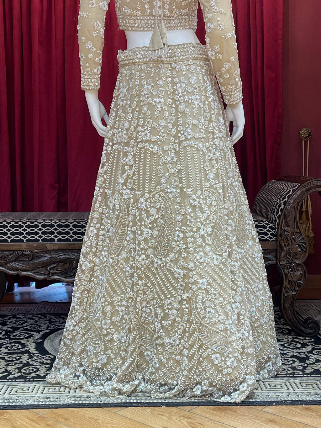 Ivory Gold Full-Sleeve Embroidered Lehenga Set