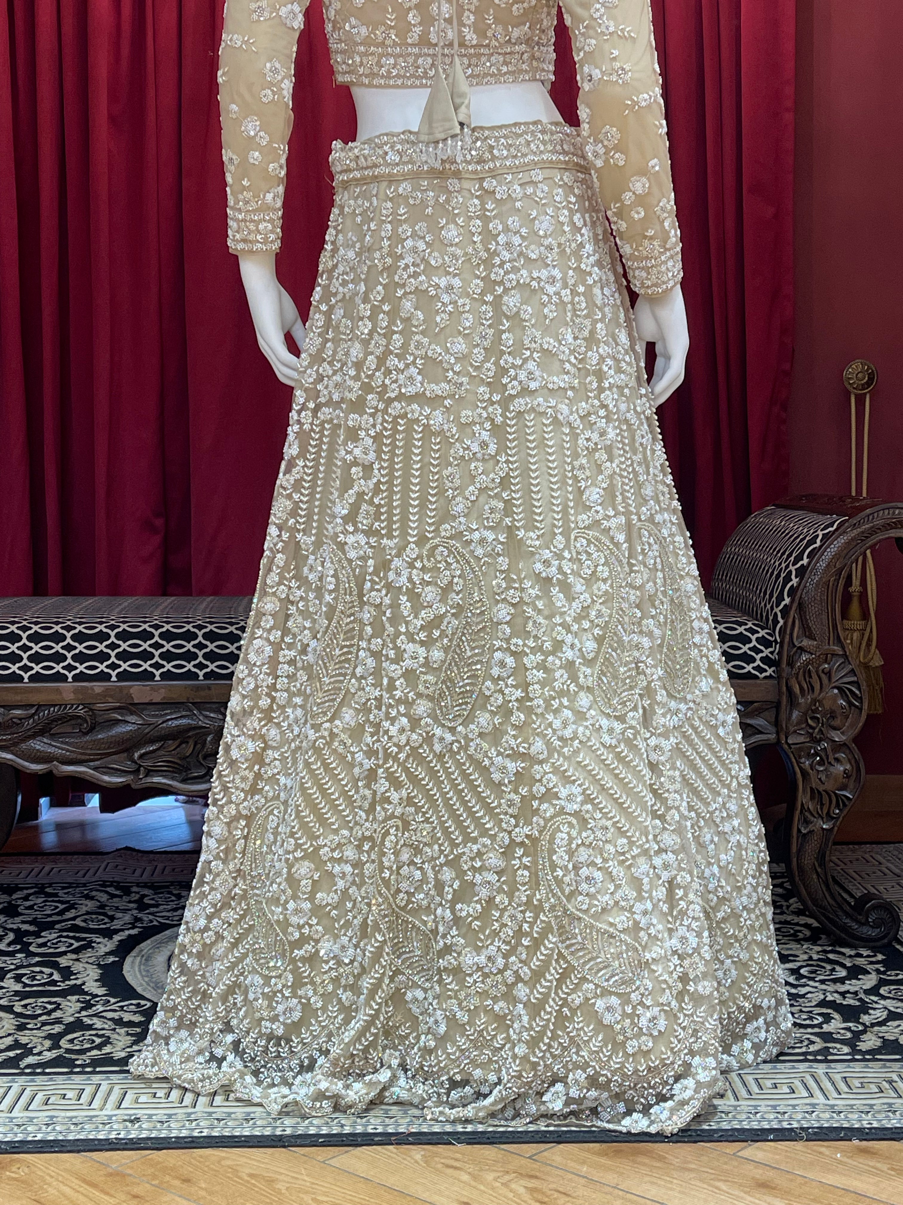 Ivory Gold Full-Sleeve Embroidered Lehenga Set