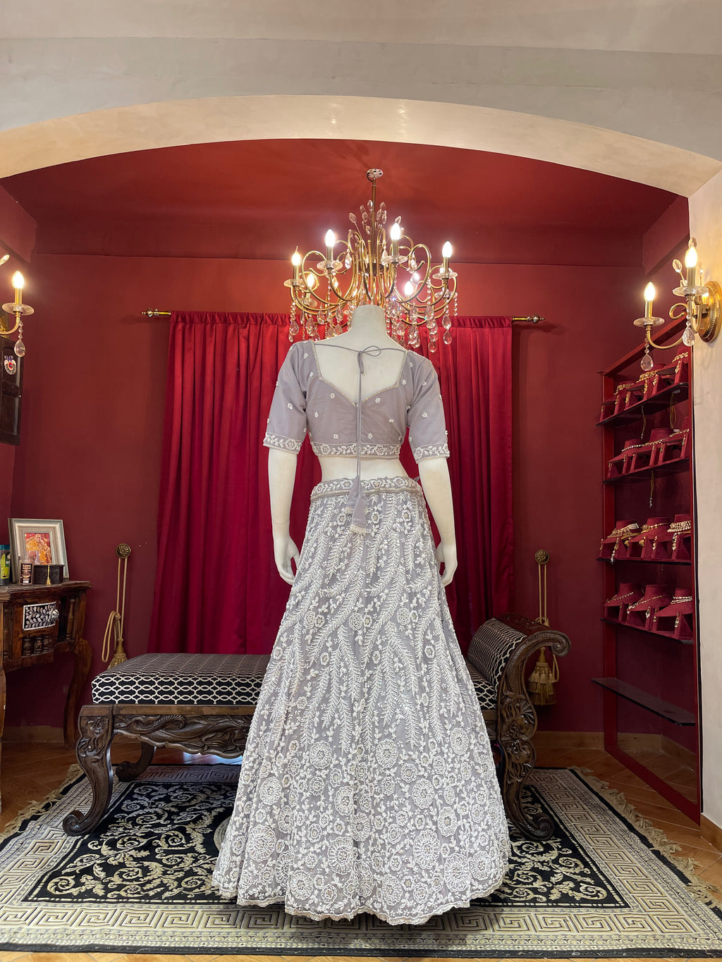Lavender Grey Heavy Chikankari & Sequin Lehenga Set