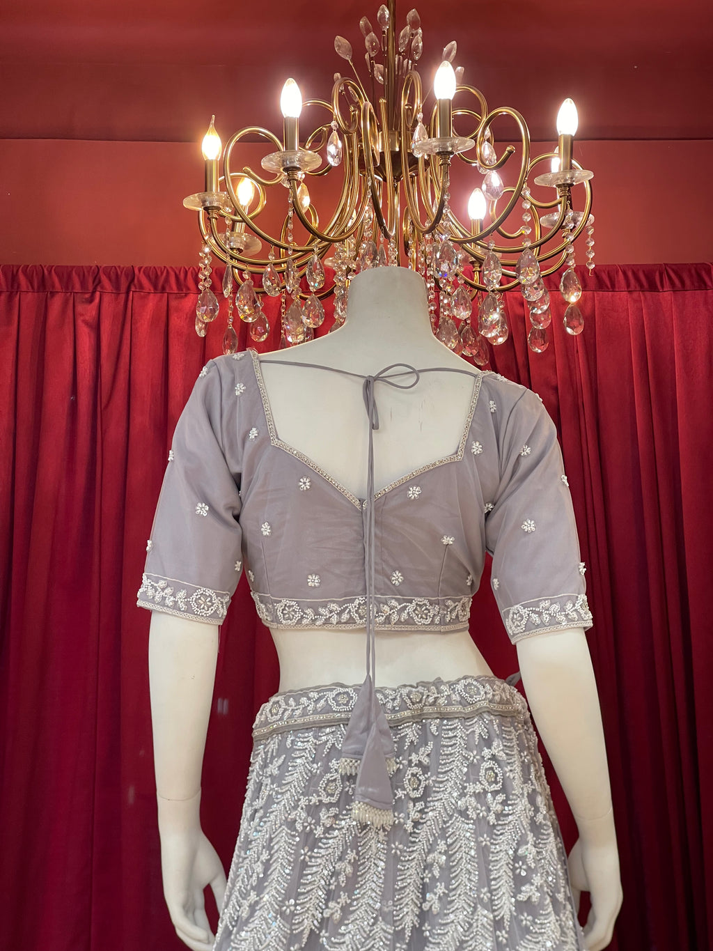 Lavender Grey Heavy Chikankari & Sequin Lehenga Set