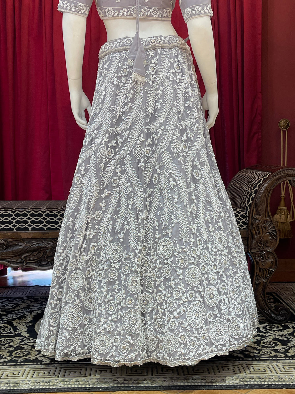 Lavender Grey Heavy Chikankari & Sequin Lehenga Set