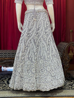 Lavender Grey Heavy Chikankari & Sequin Lehenga Set