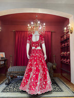 Crimson Red Heavy Zari Embroidered Bridal Lehenga Set