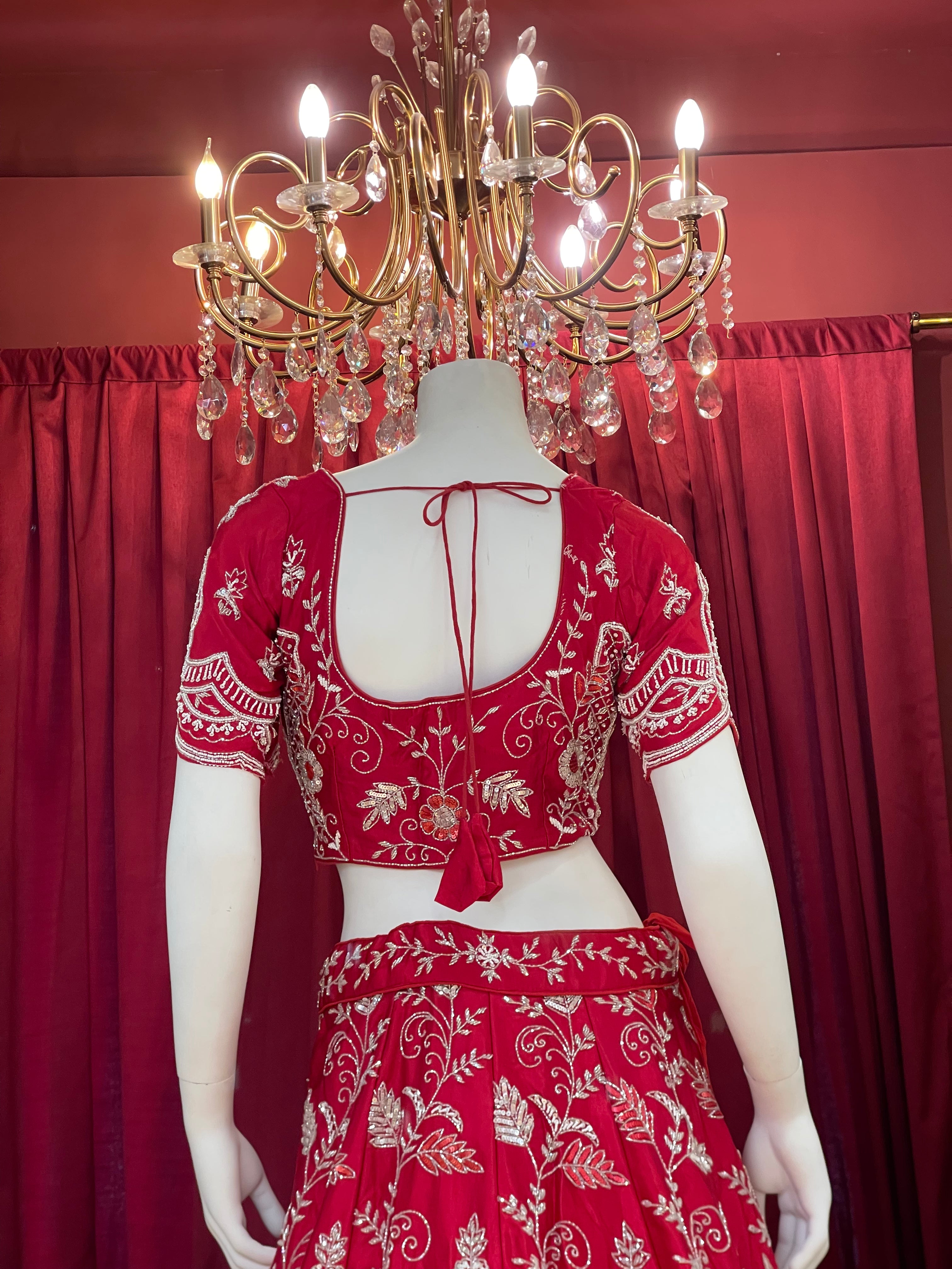 Crimson Red Heavy Zari Embroidered Bridal Lehenga Set