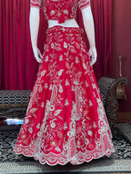 Crimson Red Heavy Zari Embroidered Bridal Lehenga Set