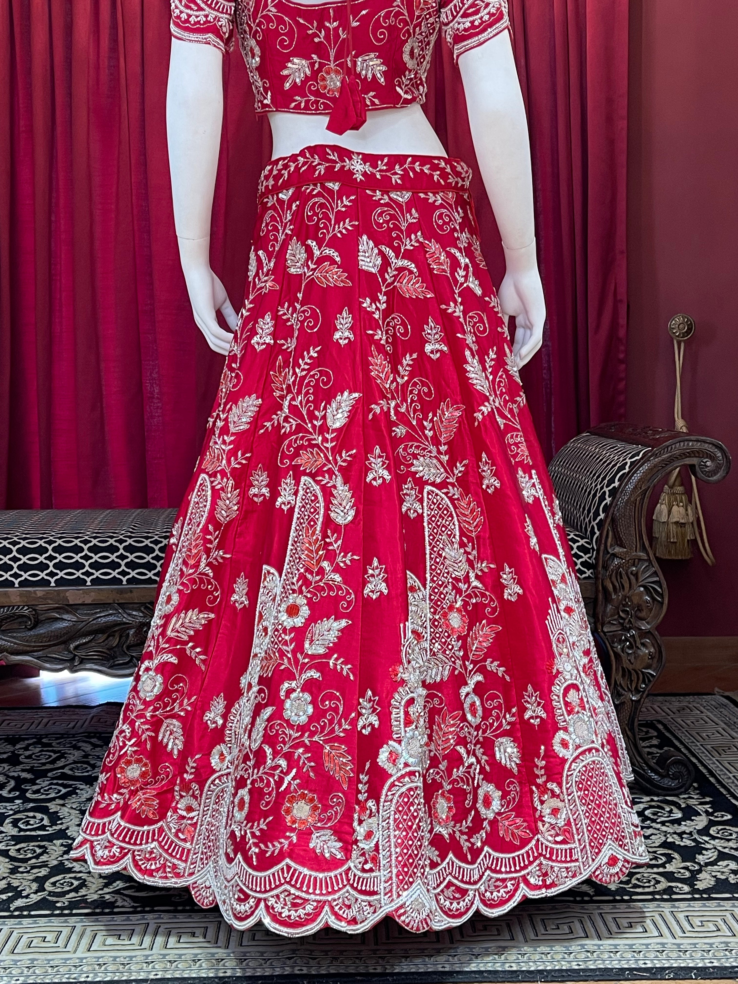 Crimson Red Heavy Zari Embroidered Bridal Lehenga Set