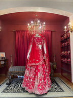 Crimson Red Heavy Zari Embroidered Bridal Lehenga Set