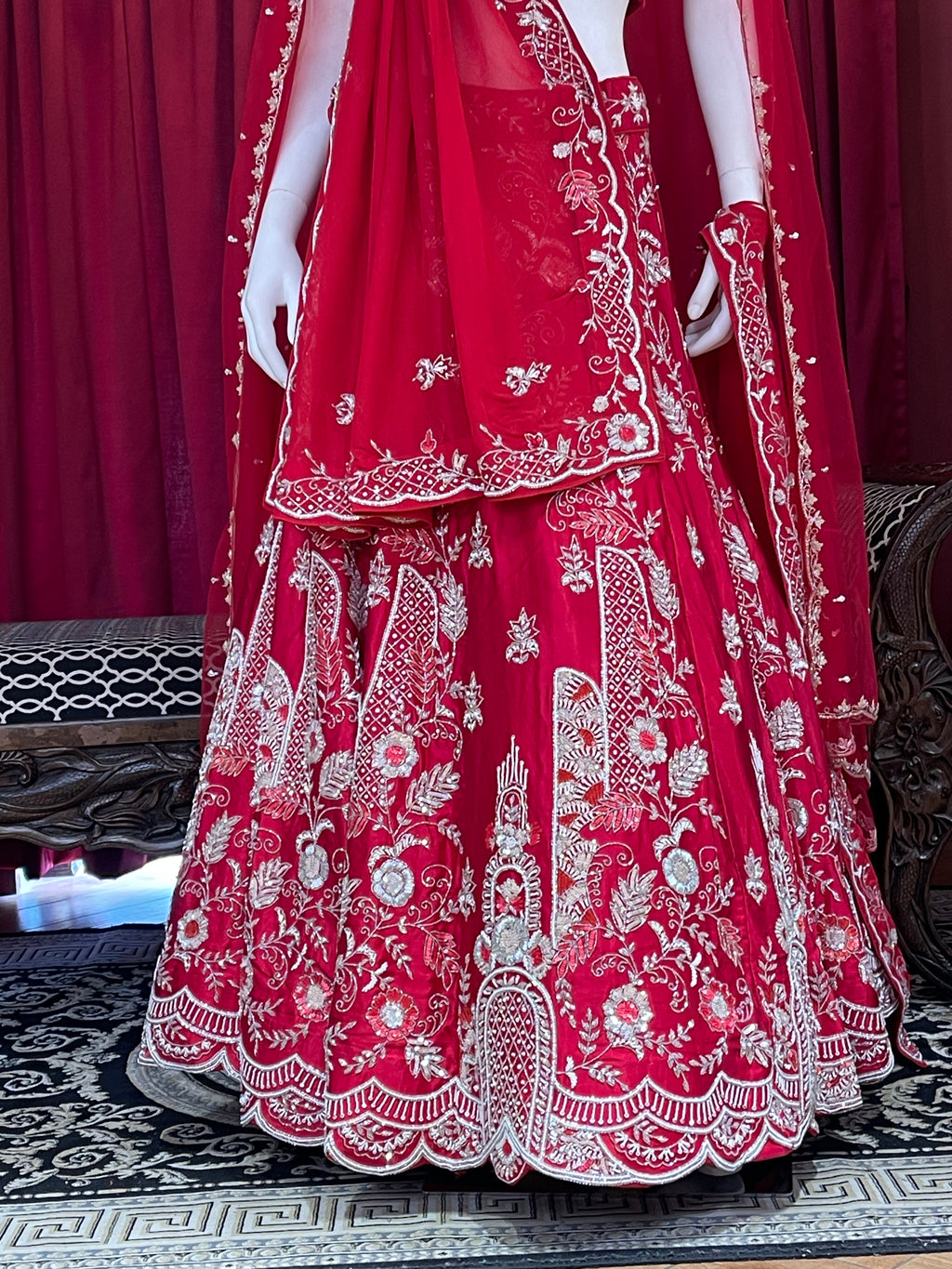 Crimson Red Heavy Zari Embroidered Bridal Lehenga Set