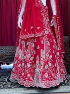 Crimson Red Heavy Zari Embroidered Bridal Lehenga Set