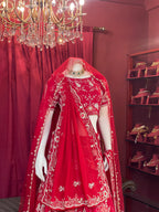 Crimson Red Heavy Zari Embroidered Bridal Lehenga Set