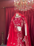 Crimson Red Heavy Zari Embroidered Bridal Lehenga Set
