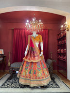 Mustard & Multi-Color Printed Silk Lehenga Set with Rani Pink Dupatta