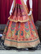 Mustard & Multi-Color Printed Silk Lehenga Set with Rani Pink Dupatta