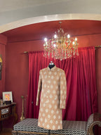 Beige & Champagne Gold Embroidered Sherwani