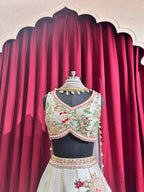 Grey Hand Embroidered Blouse and Lehenga with 3D motifs