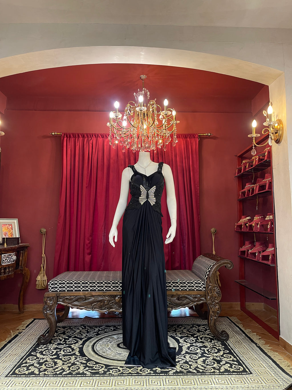 Midnight Black Butterfly Embellished Evening Gown