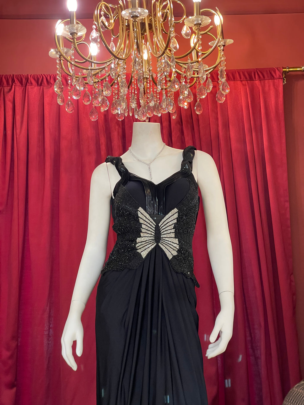 Midnight Black Butterfly Embellished Evening Gown