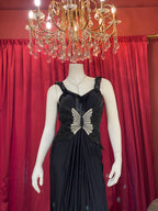 Midnight Black Butterfly Embellished Evening Gown