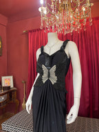 Midnight Black Butterfly Embellished Evening Gown