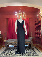Midnight Black Butterfly Embellished Evening Gown