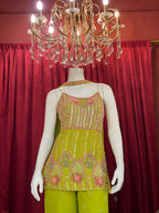 Lime Green Embellished Sharara Set with Floral Details