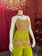 Lime Green Embellished Sharara Set with Floral Details