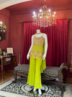 Lime Green Embellished Sharara Set with Floral Details