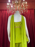 Lime Green Embellished Sharara Set with Floral Details