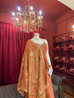 Rust Orange Peplum Kurti Set with Gold Brocade Dupatta