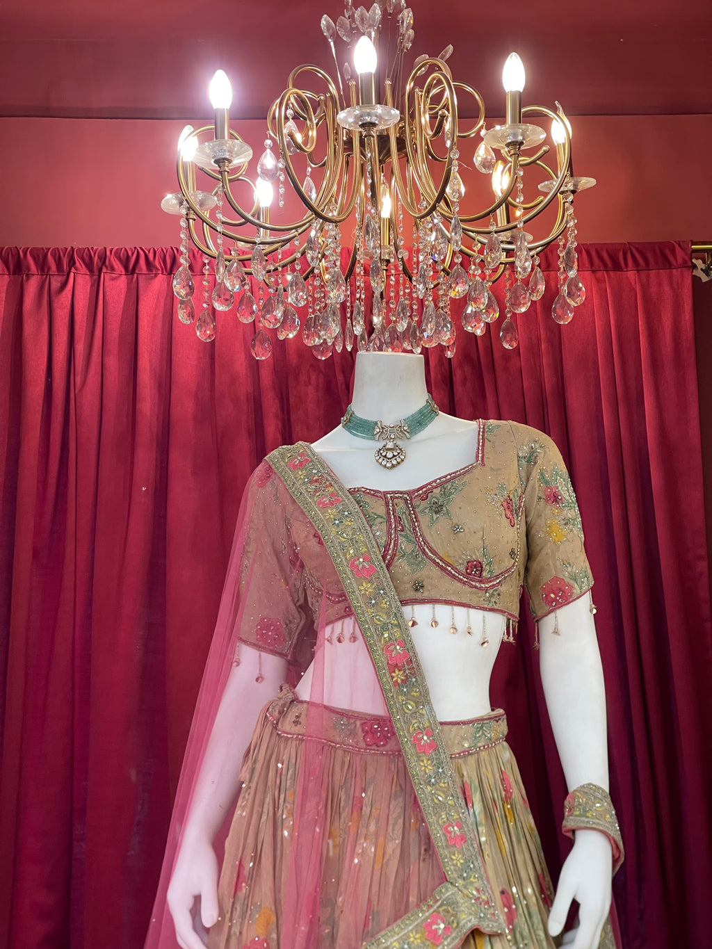 Champagne Gold Embroidered Floral Lehenga Choli Set