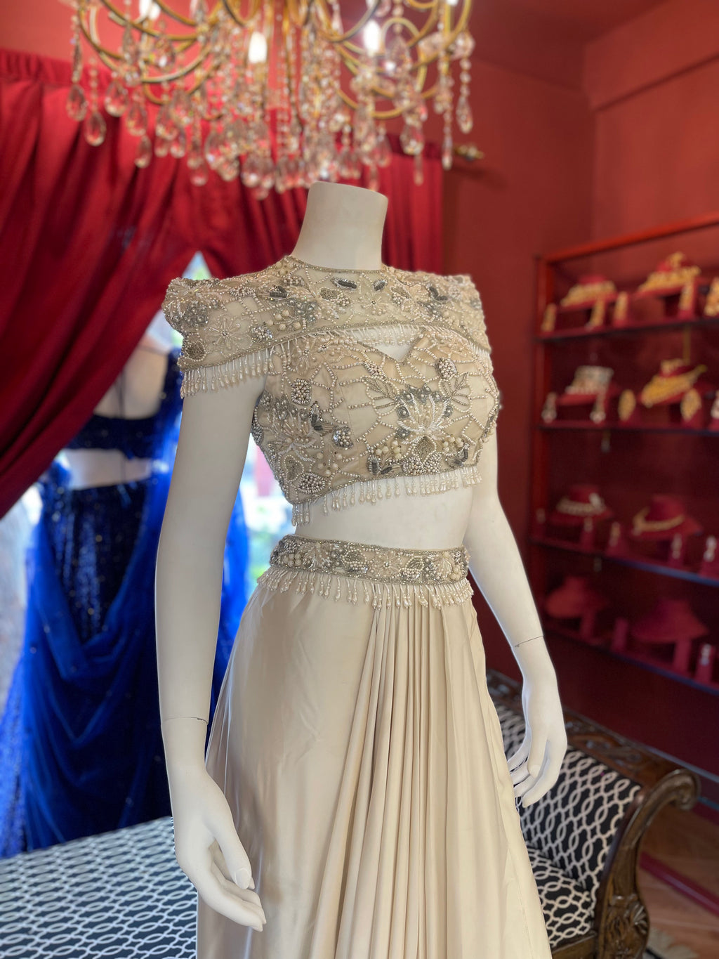 White drape skirt Co-ord With Short Cape X Orepiya