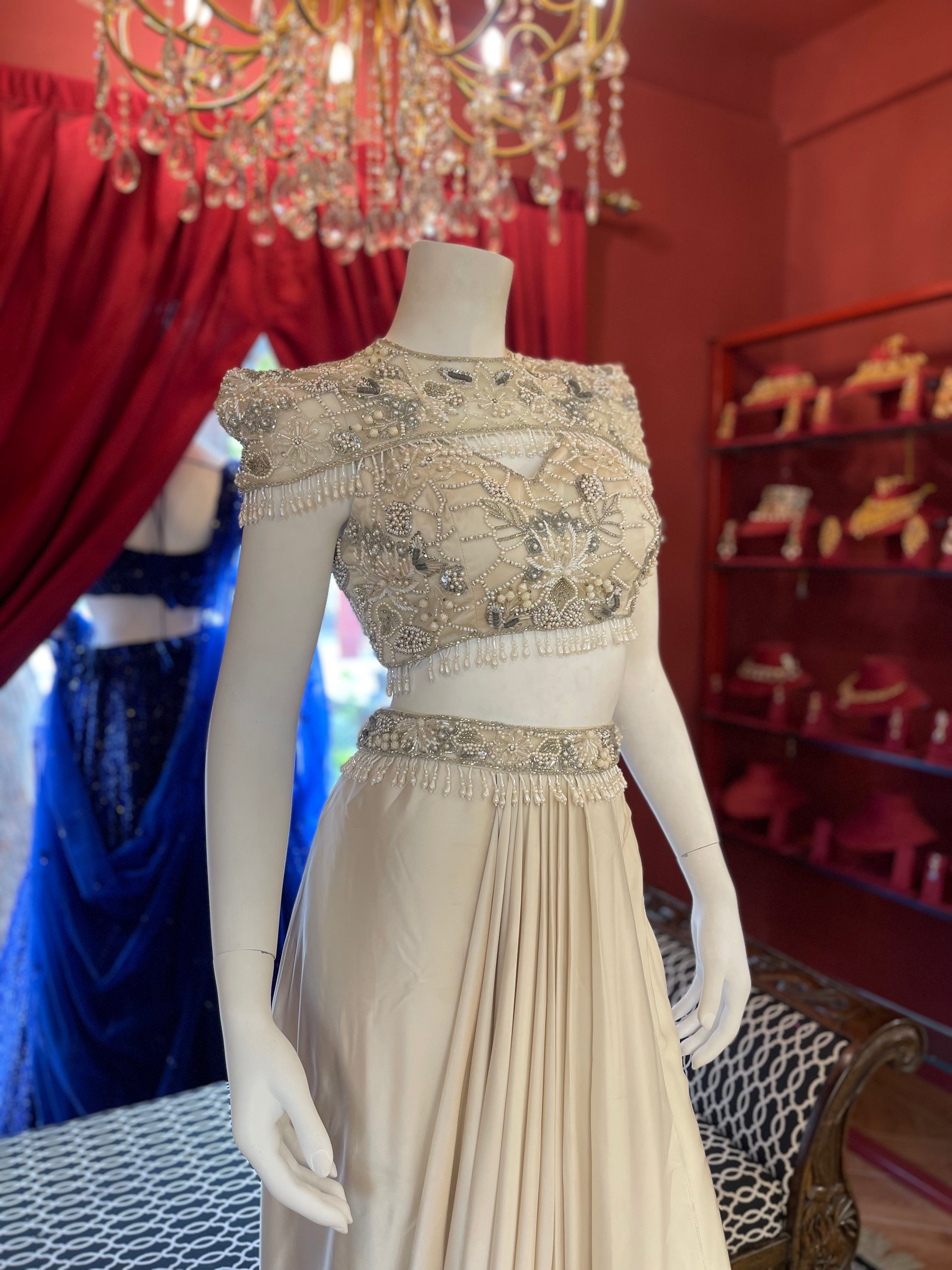 White drape skirt Co-ord With Short Cape X Orepiya