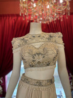White drape skirt Co-ord With Short Cape X Orepiya