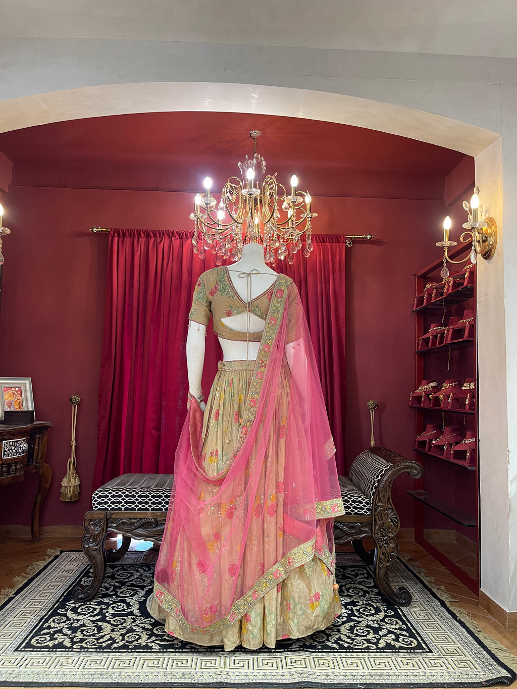 Champagne Gold Embroidered Floral Lehenga Choli Set