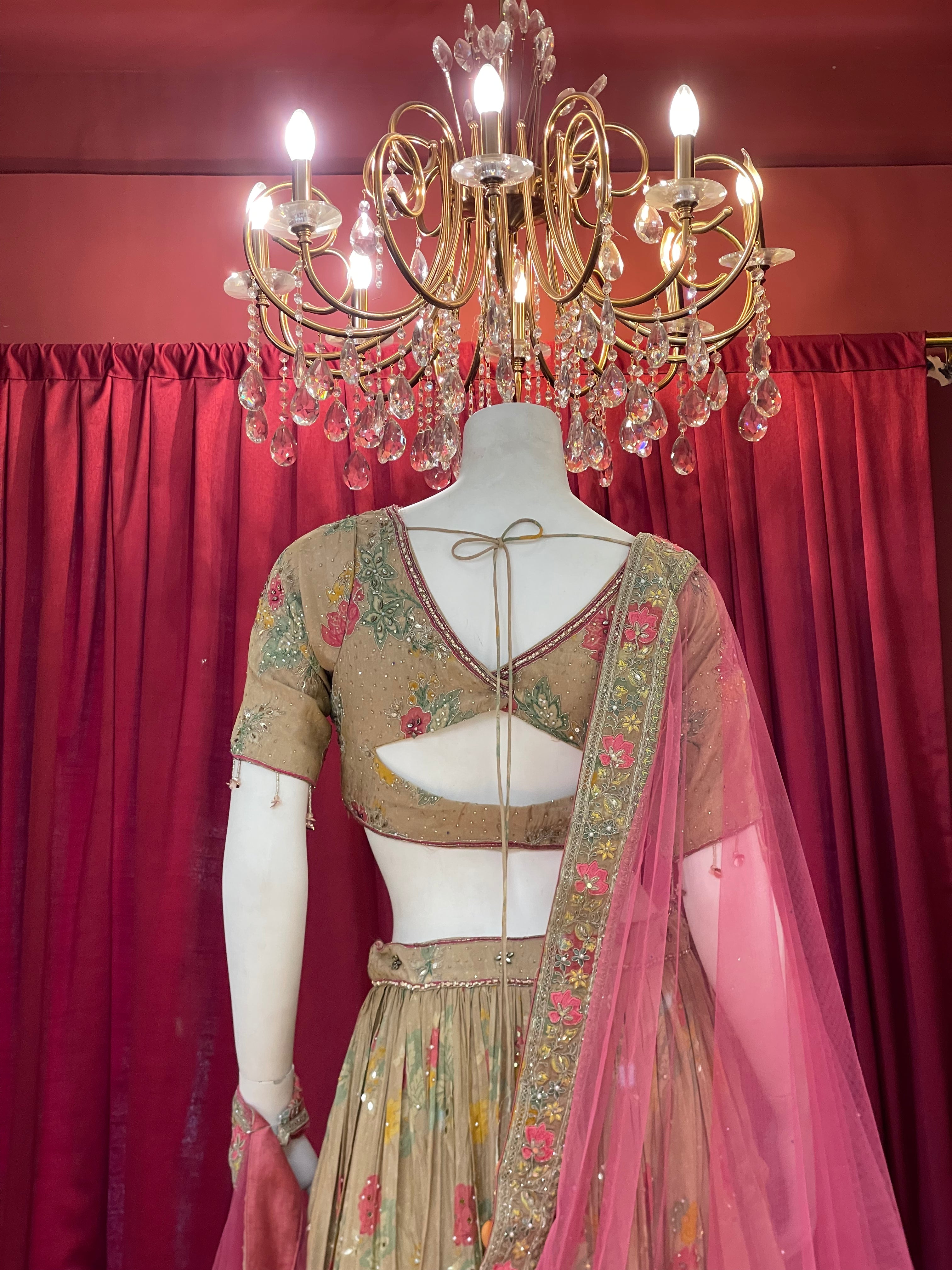 Champagne Gold Embroidered Floral Lehenga Choli Set
