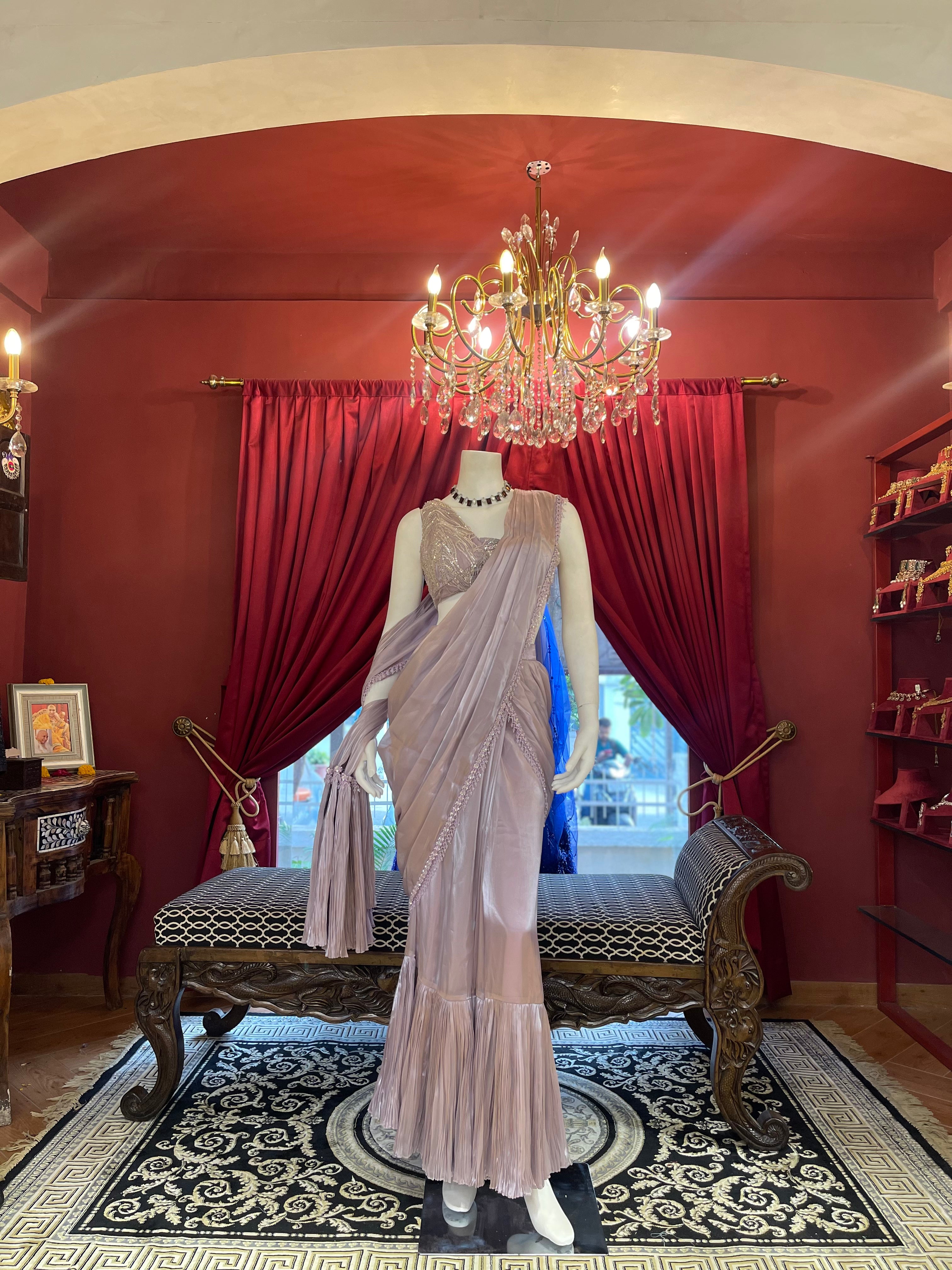 Lilac ruffle drape Saree