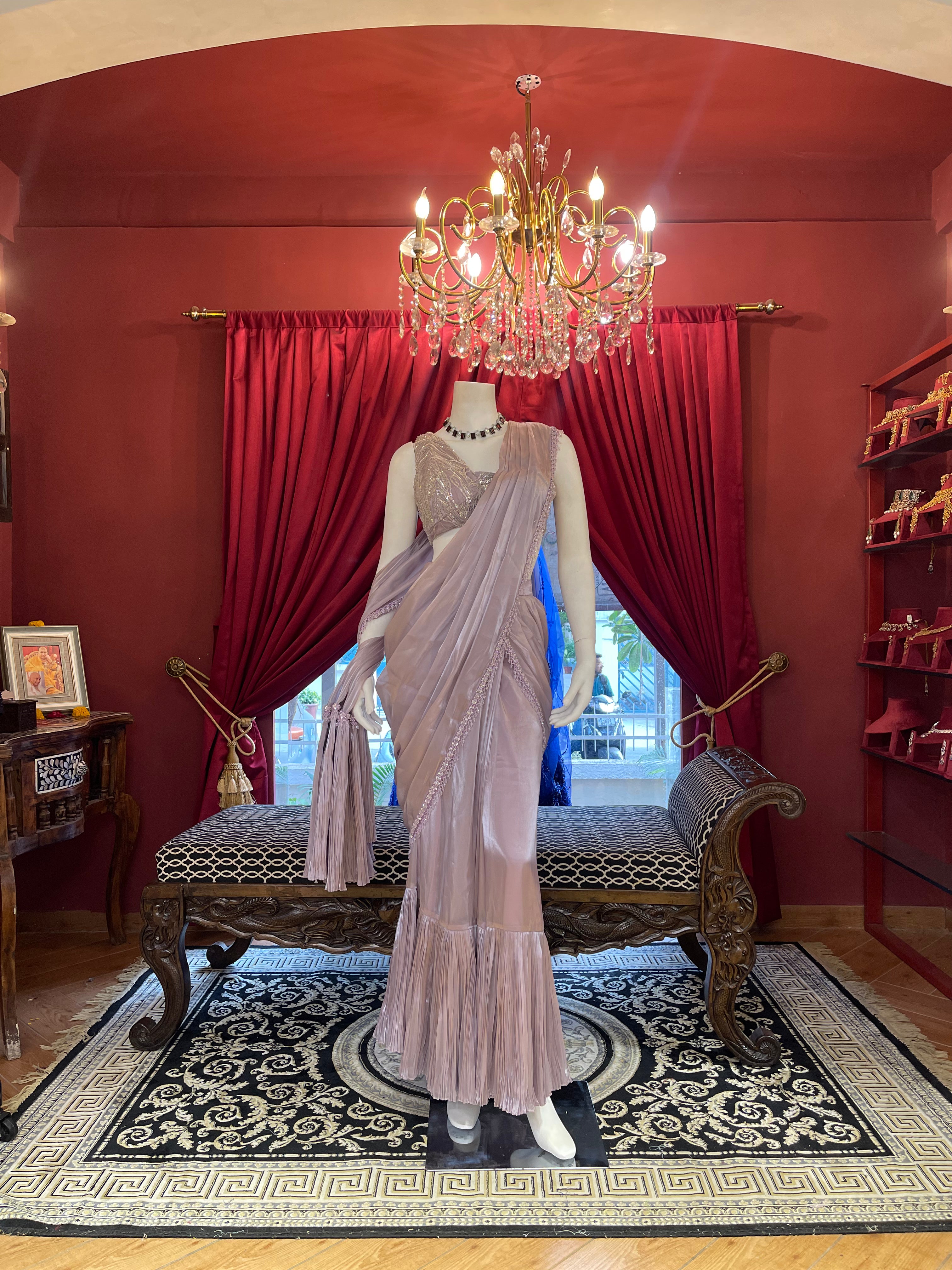 Lilac ruffle drape Saree