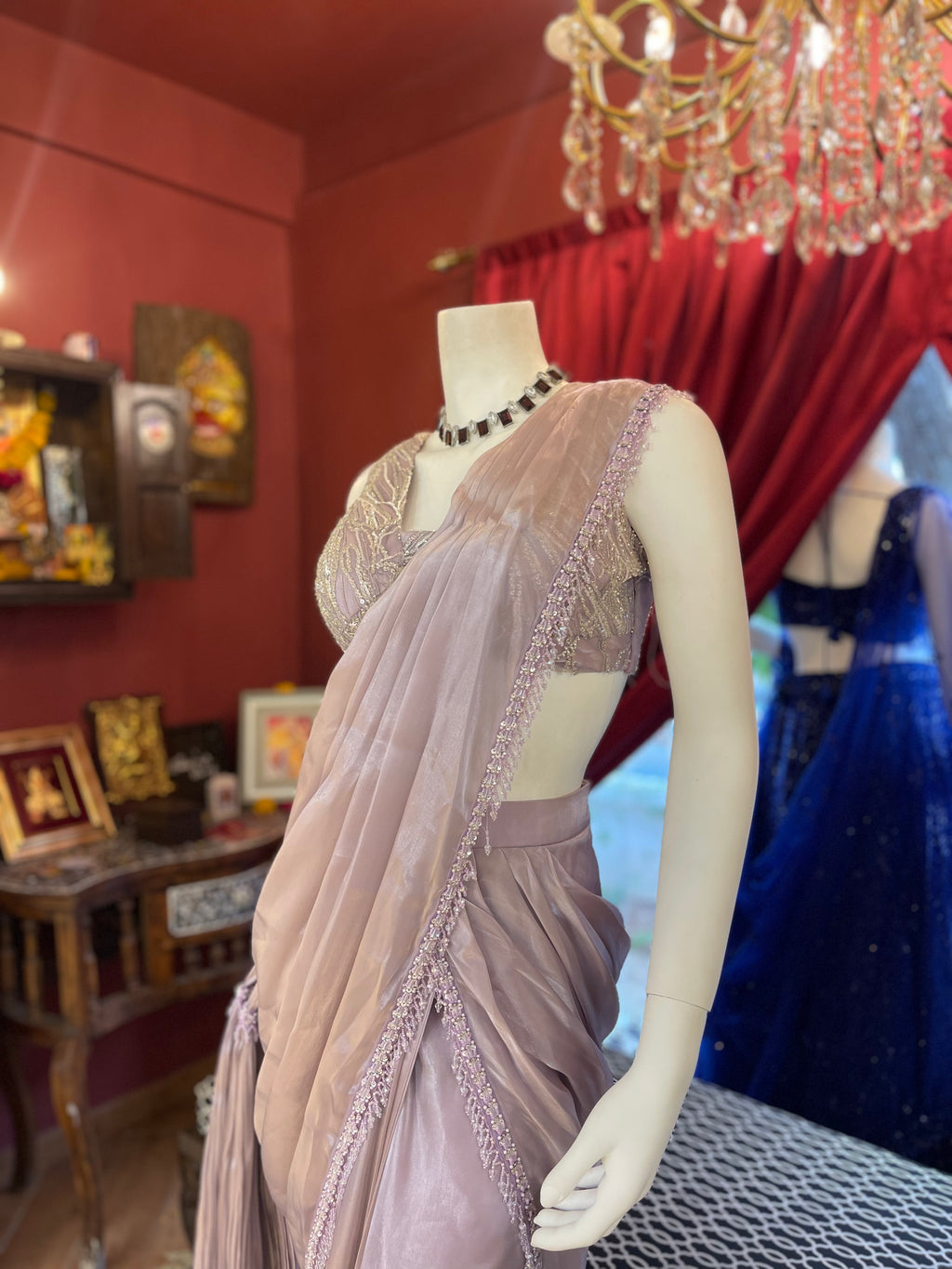 Lilac ruffle drape Saree